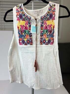 Hayden Los Angeles Women's Sleeveless Embroidered Boho Tank Top with Tassels